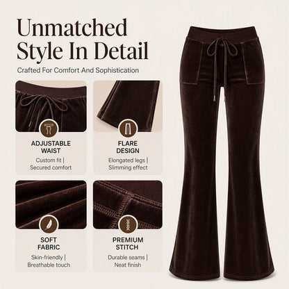 ✨ Retro Meets Comfort | Women’s Velvet Drawstring Flare Pants