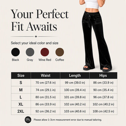 ✨ Retro Meets Comfort | Women’s Velvet Drawstring Flare Pants
