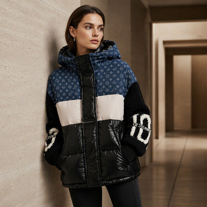 Women's Patchwork Hooded Puffer Jacket