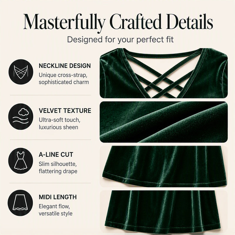 ⌛Limited-Time Offer-Women's Criss-Cross V-Neck Velvet Midi Dress