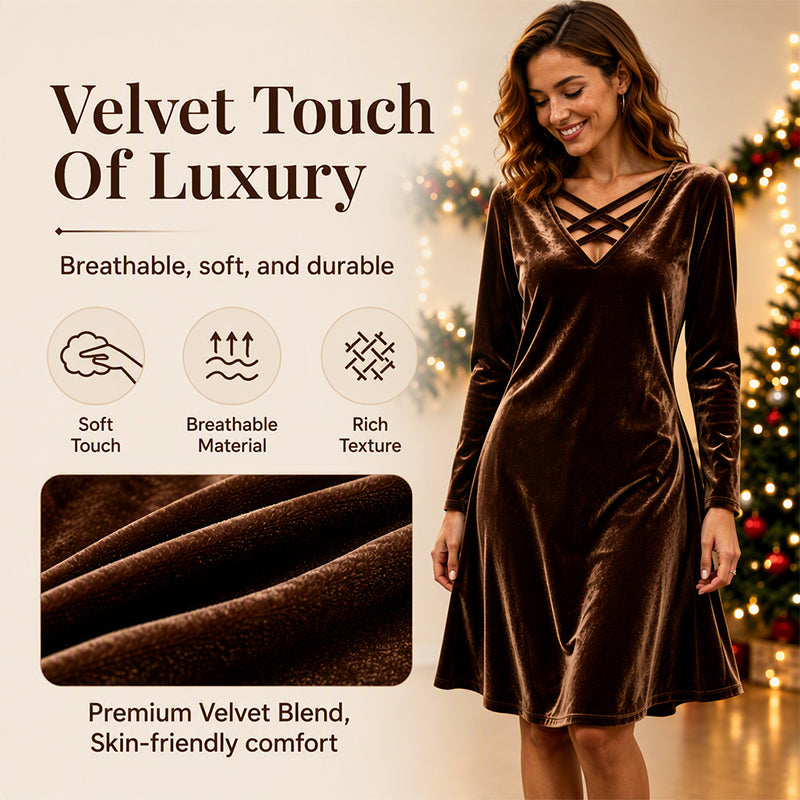⌛Limited-Time Offer-Women's Criss-Cross V-Neck Velvet Midi Dress