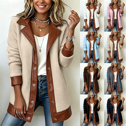⌛Limited-Time Offer-Women's Lapel Plush Patchwork Jacket