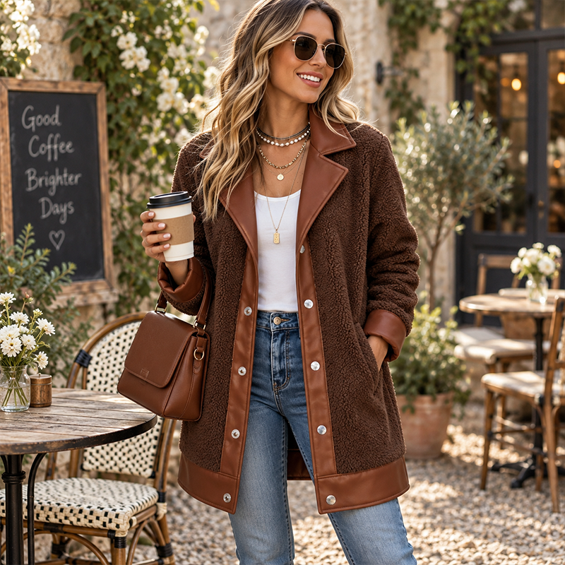 ⌛Limited-Time Offer-Women's Lapel Plush Patchwork Jacket