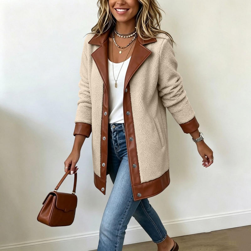 ⌛Limited-Time Offer-Women's Lapel Plush Patchwork Jacket