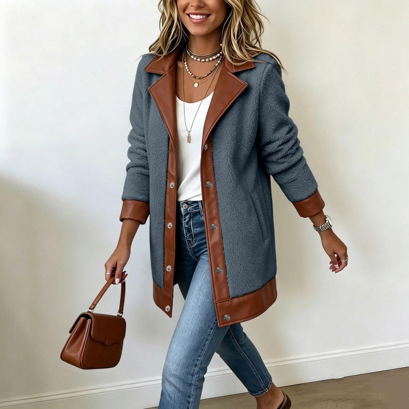 ⌛Limited-Time Offer-Women's Lapel Plush Patchwork Jacket
