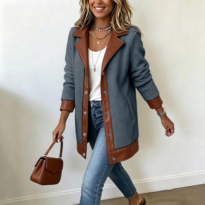 ⌛Limited-Time Offer-Women's Lapel Plush Patchwork Jacket