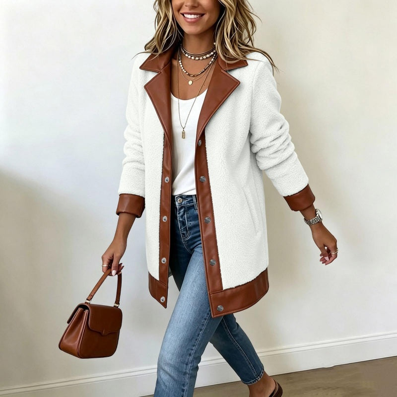 ⌛Limited-Time Offer-Women's Lapel Plush Patchwork Jacket