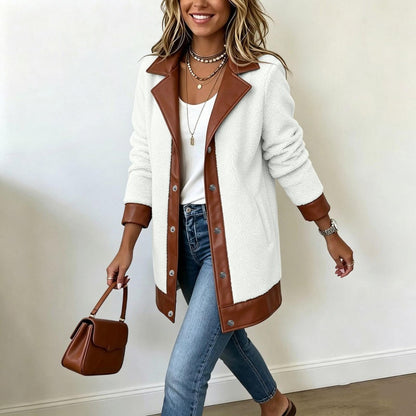 ⌛Limited-Time Offer-Women's Lapel Plush Patchwork Jacket