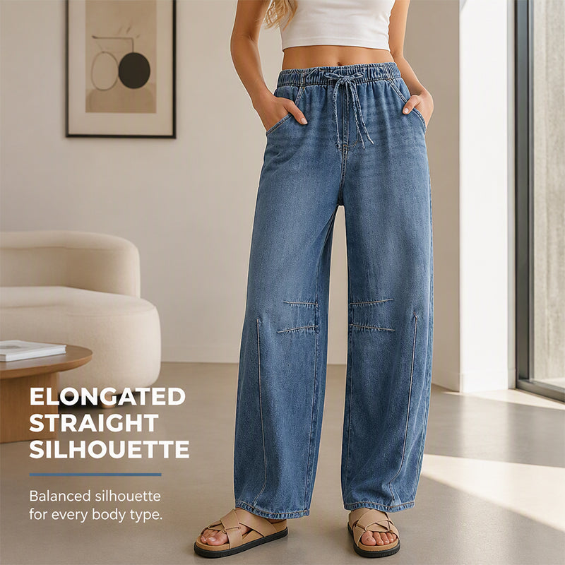 👖 Pull On & Go | Women's Elastic-Waist Relaxed Wide-Leg Jeans