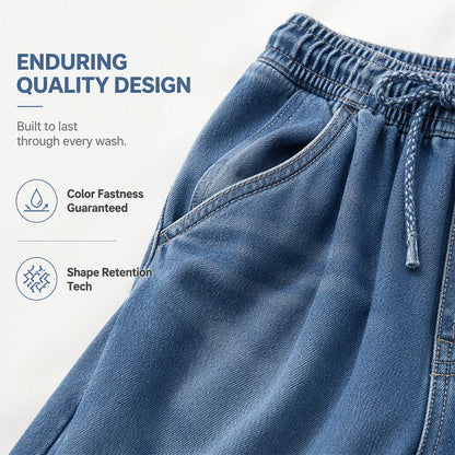 👖 Pull On & Go | Women's Elastic-Waist Relaxed Wide-Leg Jeans