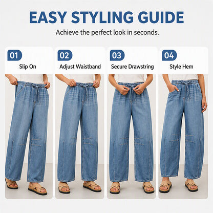 👖 Pull On & Go | Women's Elastic-Waist Relaxed Wide-Leg Jeans