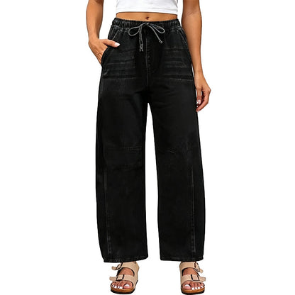 👖 Pull On & Go | Women's Elastic-Waist Relaxed Wide-Leg Jeans