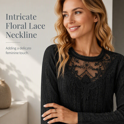 🌸 Lace Detail, Easy Elegance | Women's Floral Lace Patchwork Long-Sleeve Top