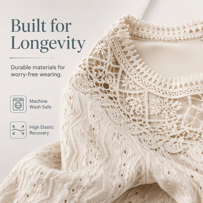 🌸 Lace Detail, Easy Elegance | Women's Floral Lace Patchwork Long-Sleeve Top