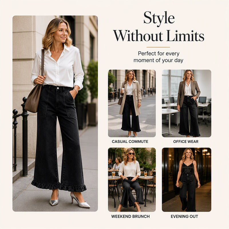 ⌛Limited-Time Offer-Women's Chic Ruffled Hem Straight Leg Jeans