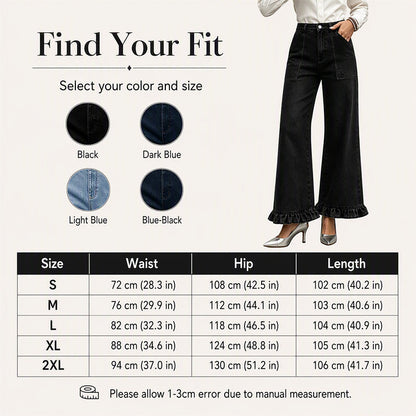 ⌛Limited-Time Offer-Women's Chic Ruffled Hem Straight Leg Jeans