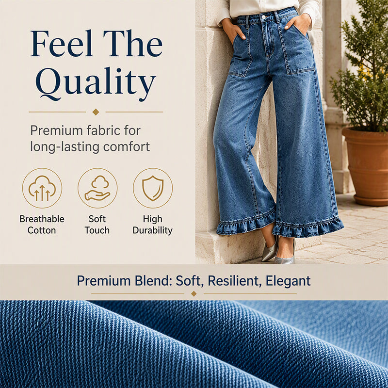 ⌛Limited-Time Offer-Women's Chic Ruffled Hem Straight Leg Jeans