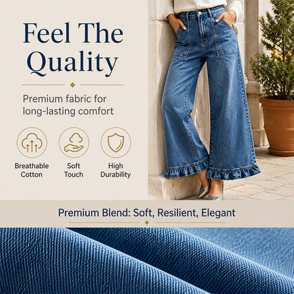 ⌛Limited-Time Offer-Women's Chic Ruffled Hem Straight Leg Jeans