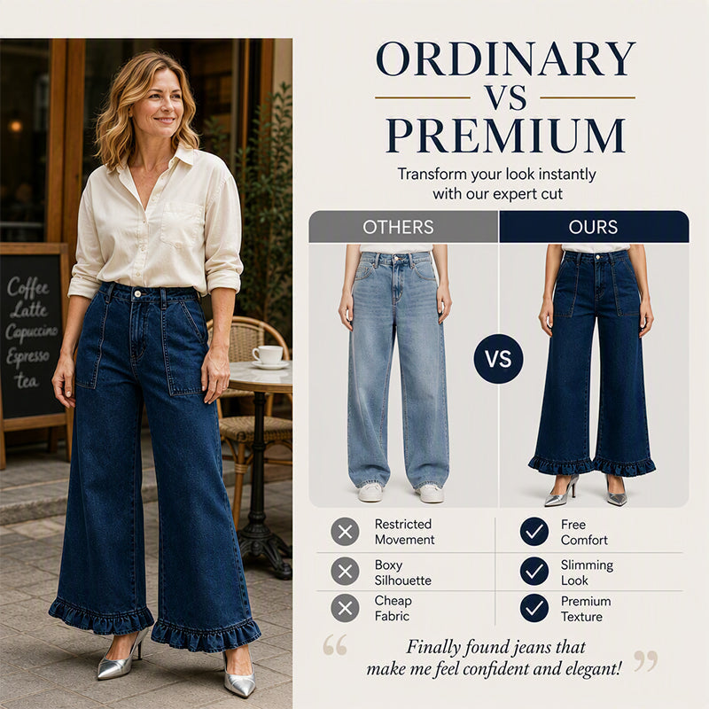 ⌛Limited-Time Offer-Women's Chic Ruffled Hem Straight Leg Jeans