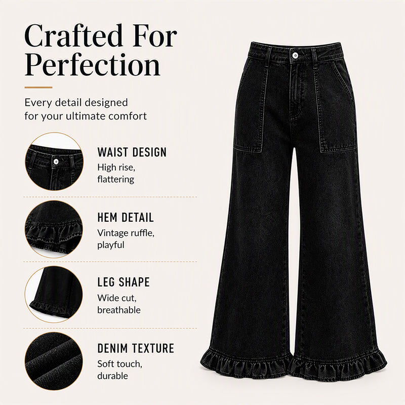 ⌛Limited-Time Offer-Women's Chic Ruffled Hem Straight Leg Jeans