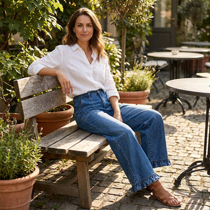 ⌛Limited-Time Offer-Women's Chic Ruffled Hem Straight Leg Jeans