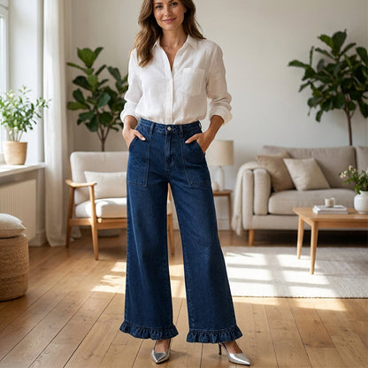 ⌛Limited-Time Offer-Women's Chic Ruffled Hem Straight Leg Jeans