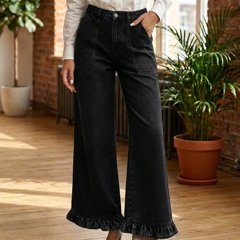 ⌛Limited-Time Offer-Women's Chic Ruffled Hem Straight Leg Jeans