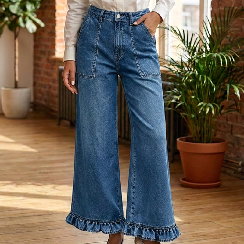 ⌛Limited-Time Offer-Women's Chic Ruffled Hem Straight Leg Jeans