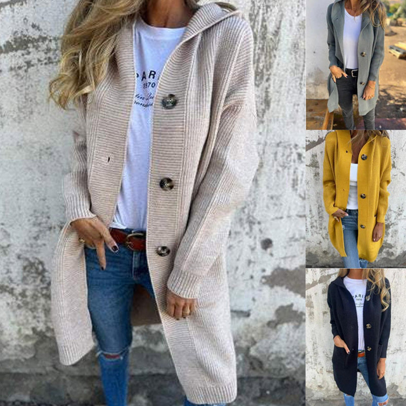 🧶 Quality You Can Feel | Women's Button-Down Hooded Mid-Length Cardigan