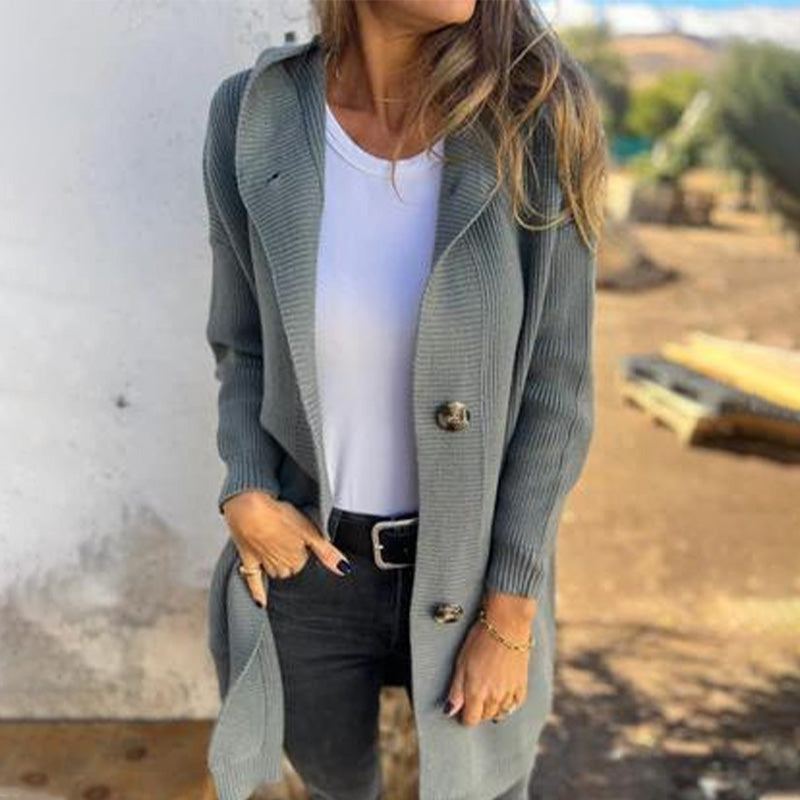 🧶 Quality You Can Feel | Women's Button-Down Hooded Mid-Length Cardigan