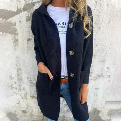 🧶 Quality You Can Feel | Women's Button-Down Hooded Mid-Length Cardigan