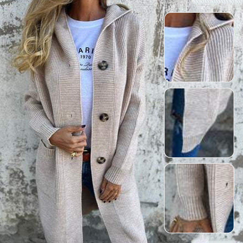 🧶 Quality You Can Feel | Women's Button-Down Hooded Mid-Length Cardigan