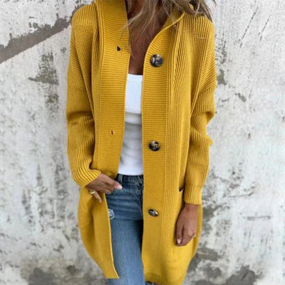 🧶 Quality You Can Feel | Women's Button-Down Hooded Mid-Length Cardigan