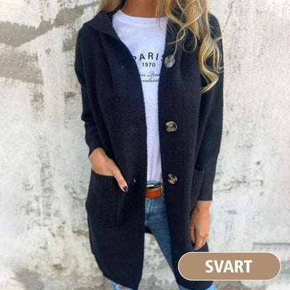 🧶 Quality You Can Feel | Women's Button-Down Hooded Mid-Length Cardigan