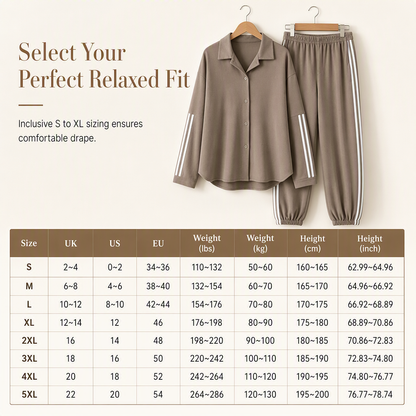 ⌛Limited-Time Offer-Women's Casual Two-Piece Lounge Set Featuring Oversized Button-Down Shirt and Jogger Pants with Side Stripes