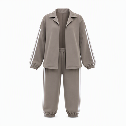⌛Limited-Time Offer-Women's Casual Two-Piece Lounge Set Featuring Oversized Button-Down Shirt and Jogger Pants with Side Stripes