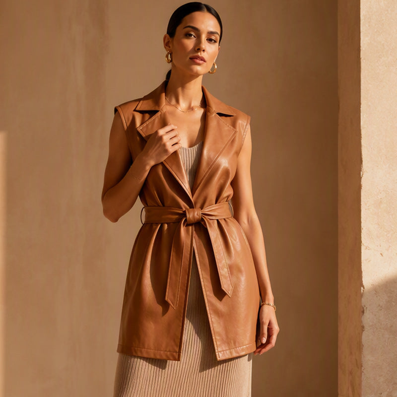 ⌛Limited-Time Offer-Women's Elegant PU Leather Vest Jacket