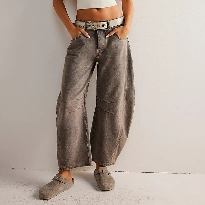 👖 Sculpted Retro Shape | Women's Curved Wide-Leg Denim Jeans