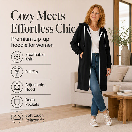 ⌛ Limited-Time Offer-Women's Longline Zip Up Hooded Jacket