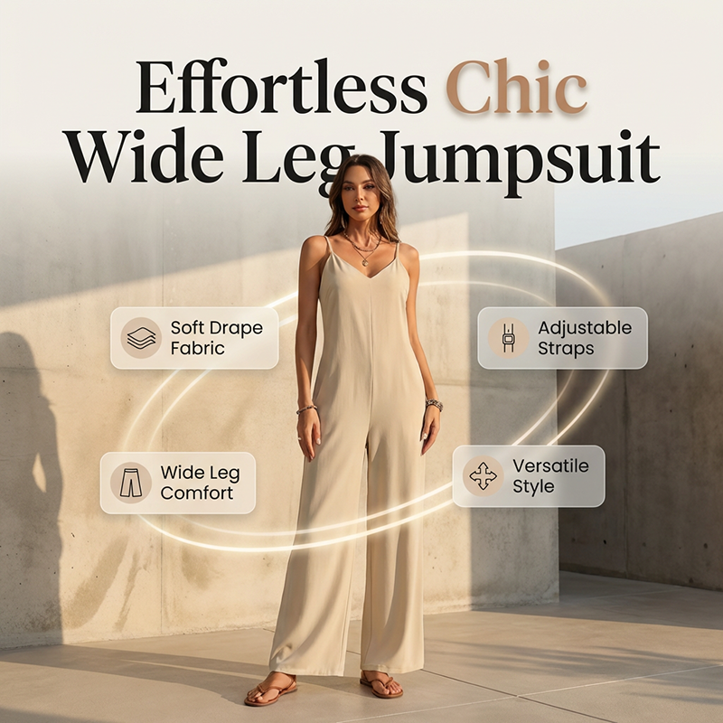 ⌛Limited-Time Offer-Women's Casual V-Neck Spaghetti Strap Jumpsuit