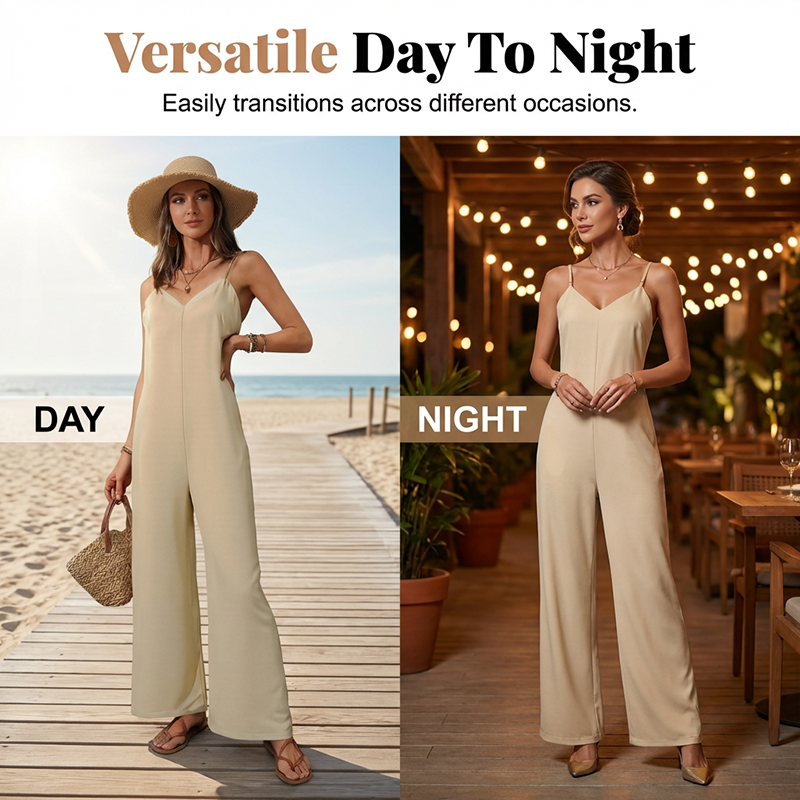 ⌛Limited-Time Offer-Women's Casual V-Neck Spaghetti Strap Jumpsuit