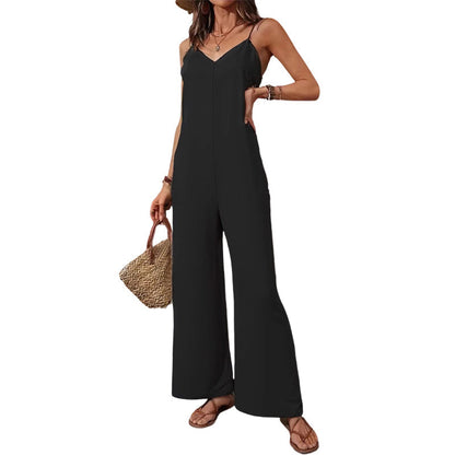 ⌛Limited-Time Offer-Women's Casual V-Neck Spaghetti Strap Jumpsuit