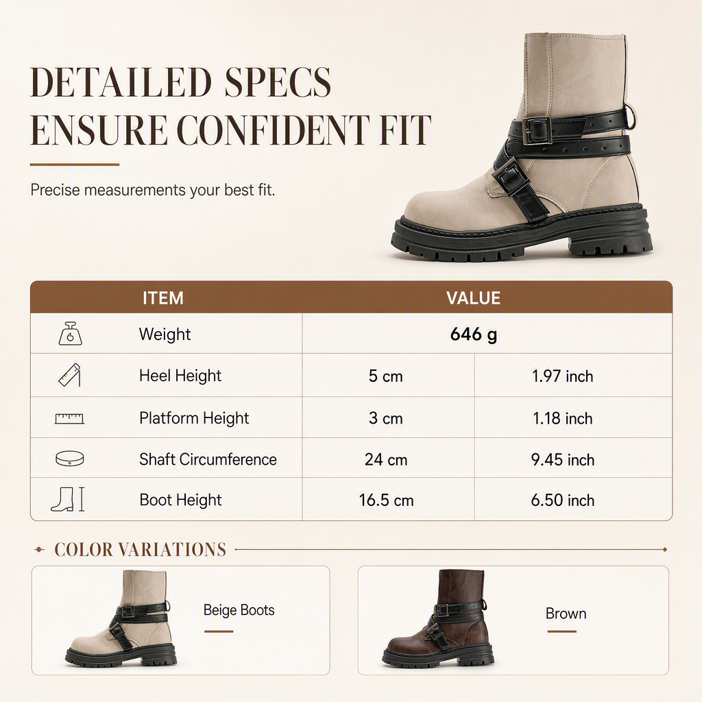 ⌛Limited-Time Offer-Women's Round Toe Boots with Buckle Strap Chunky Mid Heel Platform Ankle Boots