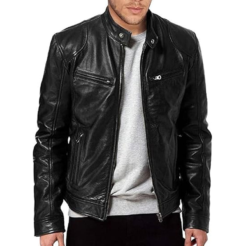 🧥 Sharp Everyday Style | Men's Water-Resistant PU Leather Stand-Collar Zip-Up Jacket
