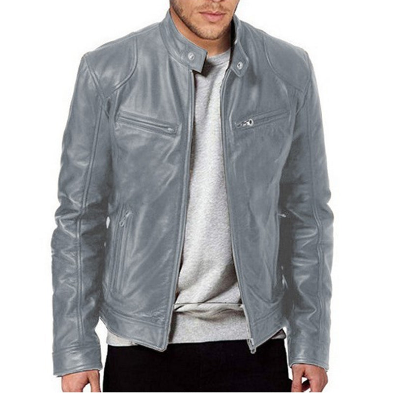 🧥 Sharp Everyday Style | Men's Water-Resistant PU Leather Stand-Collar Zip-Up Jacket