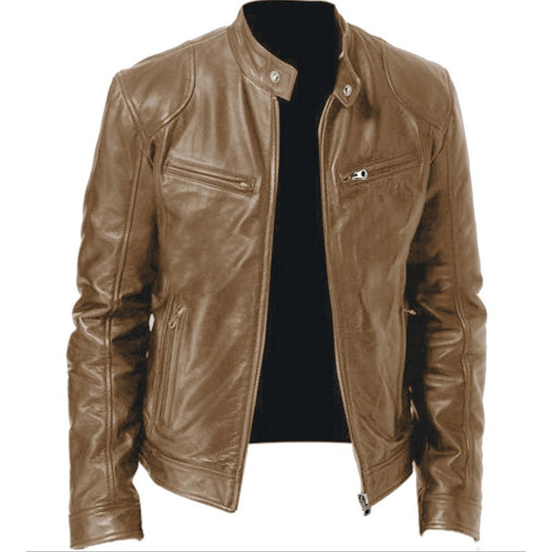🧥 Sharp Everyday Style | Men's Water-Resistant PU Leather Stand-Collar Zip-Up Jacket