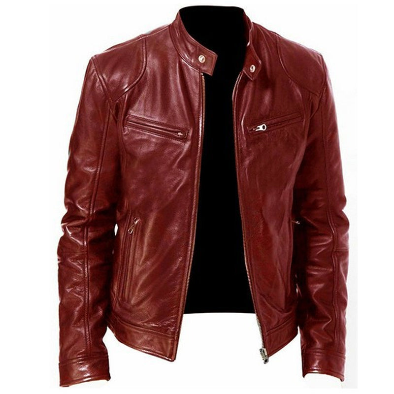 🧥 Sharp Everyday Style | Men's Water-Resistant PU Leather Stand-Collar Zip-Up Jacket