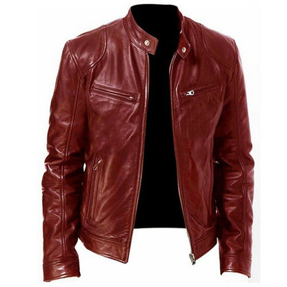 🧥 Sharp Everyday Style | Men's Water-Resistant PU Leather Stand-Collar Zip-Up Jacket