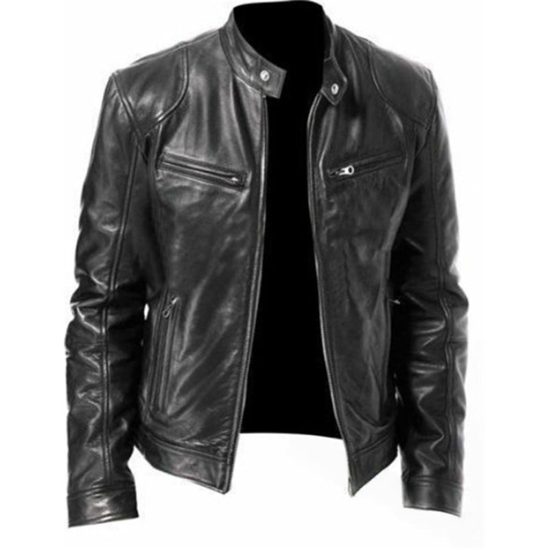 🧥 Sharp Everyday Style | Men's Water-Resistant PU Leather Stand-Collar Zip-Up Jacket