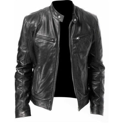 🧥 Sharp Everyday Style | Men's Water-Resistant PU Leather Stand-Collar Zip-Up Jacket
